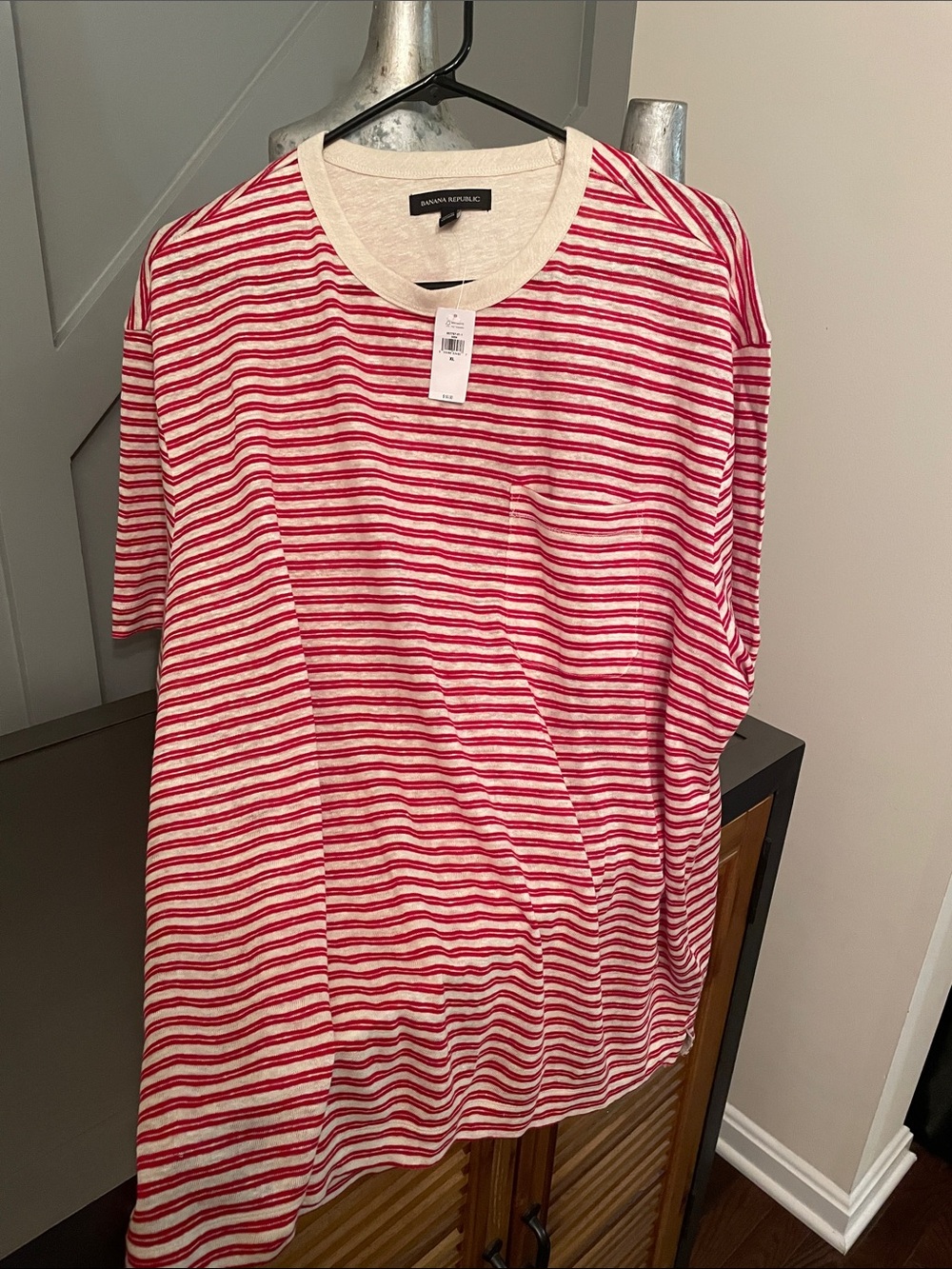 Banana Republic Red & White Striped Short-Sleeve Tee with Contrast Neck